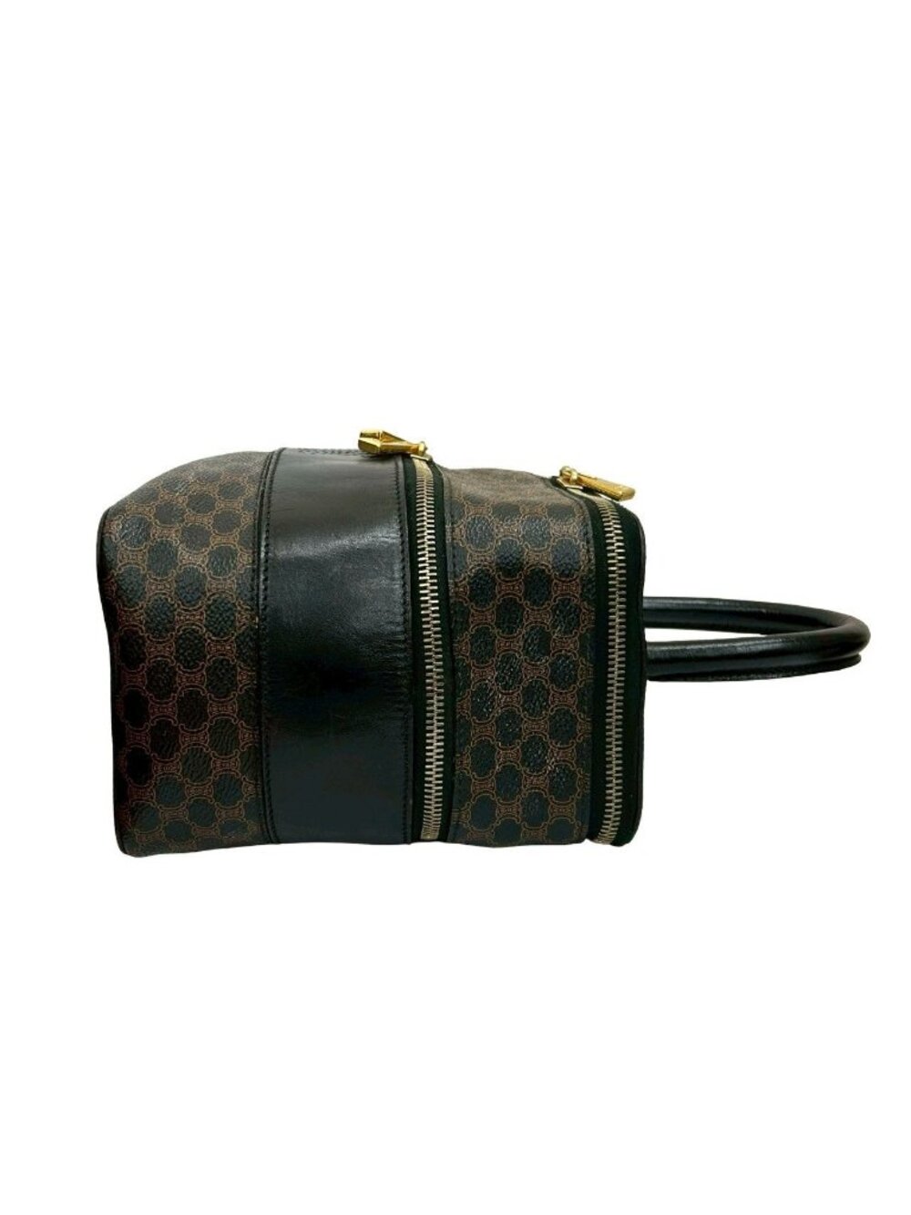 Celine Vintage Macadam Blason Pattern Leather Handbag Vanity Makeup Box Black - Picture 6 of 10
